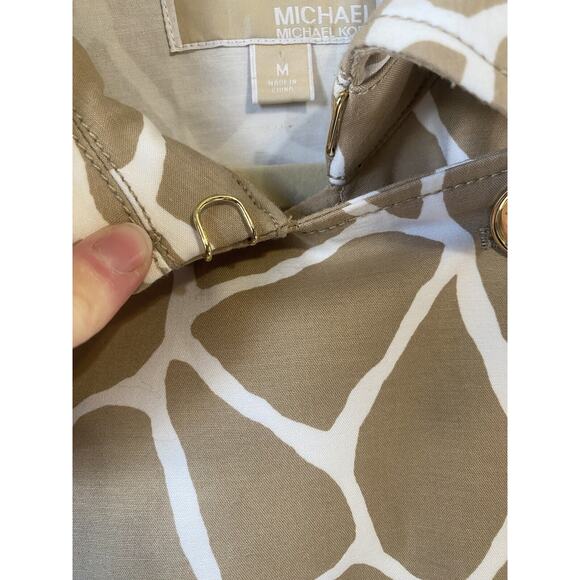 Michael Kors Double Breasted Trench Coat Tan White Mid Length Safari Animal Med - Picture 15 of 16